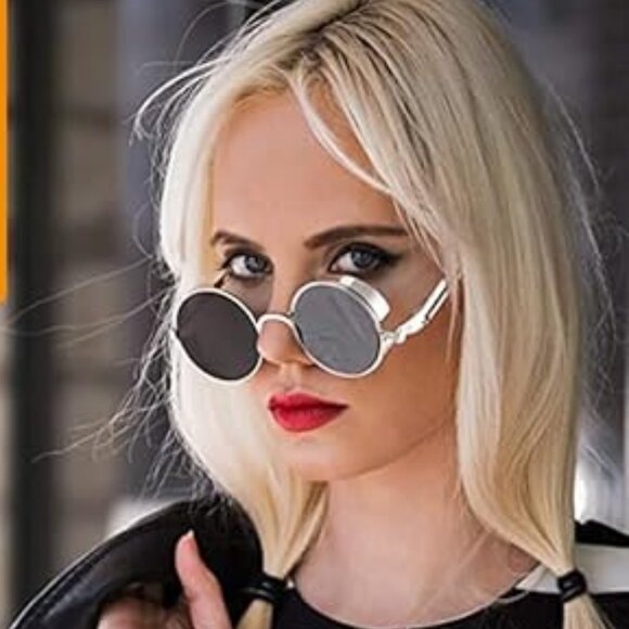 Vintage Round Steampunk Sunglasses Silver
